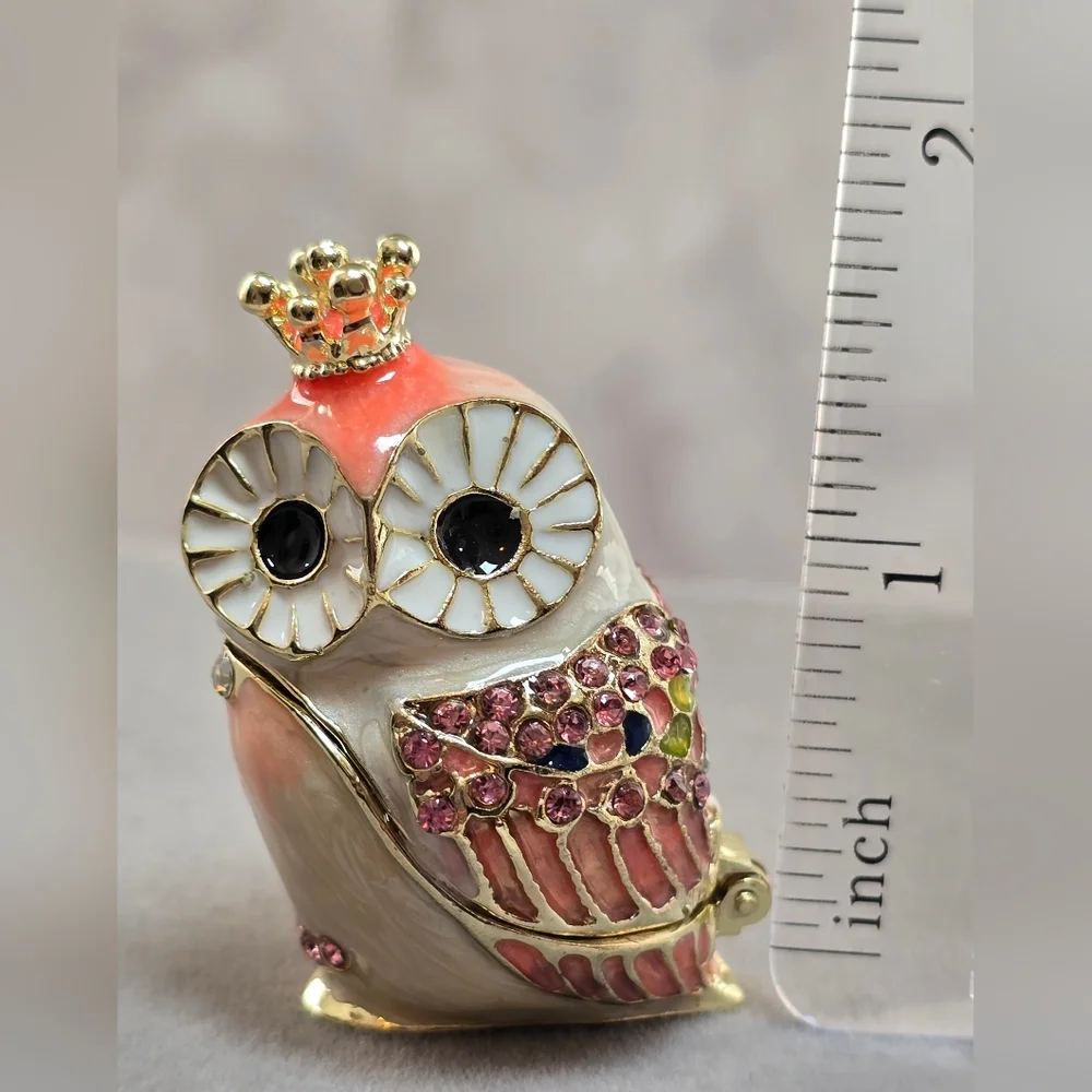 Enameled Colorful Crystal Owl Mini Trinket Box